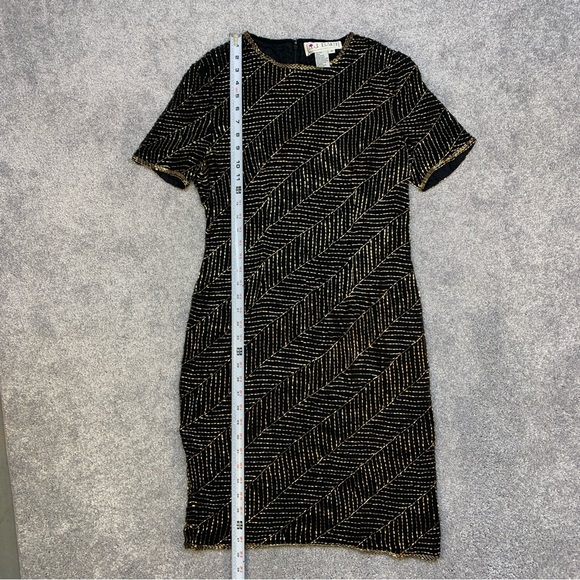 Vintage A.J. Barri Silk Gold Beaded Dress Size 10 - Picture 4 of 6